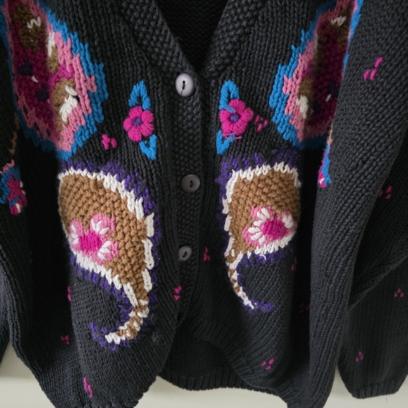 Maggie Lawrence L 90s Cottagecore Eclectic Boho Paisley Intarsia Knit Cardigan - Picture 4 of 15